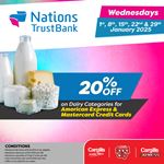 Get 20% OFF Dairy categories at Cargills Food City using your NTB Credit Cards