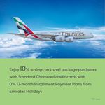Enjoy 10% savings on travel package purchases with Standard chartered credit cards from Emirates holidays
