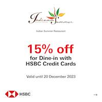15% off for Dine in with HSBC Credit Cards at Indian Summer