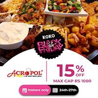15% Discount when you pay through Koko Payment App at Acropol Restaurant
