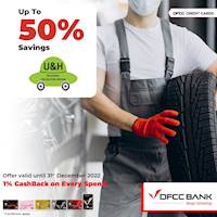 Save up to 50% on selected Tyres & Batteries at U & H Wheels when you pay with your DFCC Credit Card!