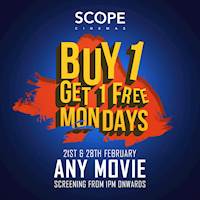 Buy 1 ticket and get another one free at Scope Cinema