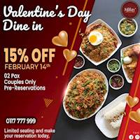 15% off your total bill when you dine with Malay Restaurant this Valentine's Day