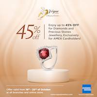 Enjoy an exclusive 45% off at Vogue Jewellers for Diamonds and Precious Stones Jewellery when you shop with your American Express Card
