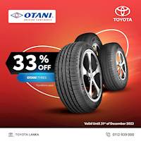  Get 33% off Otani Tyres on our year-end service or repair deals at Toyota Lanka