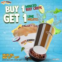 Buy 1 minced beef crepe and get 1 lime mojito for free at Crepe Runner