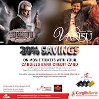 Book your movie tickets and enjoy an amazing 20% saving with Cargills Bank Credit Cards