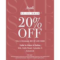 11:11 Sale -20% off Store-Wide at Arienti