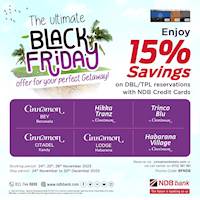 Save 15% on DBL/TPL reservations with NDB Credit Cards for this Black Friday