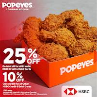 Get up to 25% off for HSBC Cards at Popeyes
