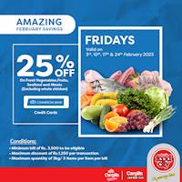 Get 25% OFF on fresh vegetables, fruits & meats when you pay using your Commercial Bank Credit Card at Cargills Food City