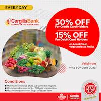 Get up to 30% Off on fresh vegetables and fruits at Cargills Food City for Cargills Bank Cards