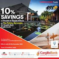 10% Savings at The Palm, Beruwala for Cargills Bank Credit Cards