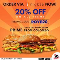 Order via TRICKLE and Take advantage of this fantastic discount by using the promo code at Royal Burger