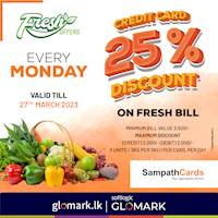 Enjoy 25% DISCOUNT for Vegetables, Fruit, Meat & Seafood exclusively for Sampath Bank Credit Cards at GLOMARK