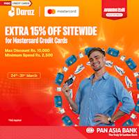 Get an extra 15% off sitewide for orders above Rs.2,500/- on Daraz Online Shopping with your Pan Asia Bank Credit Card 