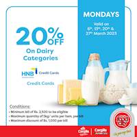 Get 20% OFF on dairy categories when you pay using your HNB Credit Card!