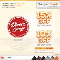 Get up to 15% Off for Sampath Cards at Diner's Lounge