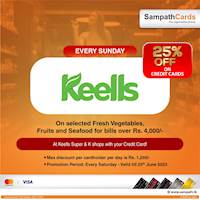 Get 25% off on Selected Fresh Vegetables, Fruits and Seafood at keells for Sampath Credit cards