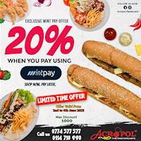 Enjoy 20% Off when you make the payment through Mintpay at Acropol