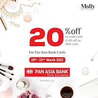 Enjoy 20% off on all credit card purchases and 10% off on all debit card purchases with Pan Asia bank cards