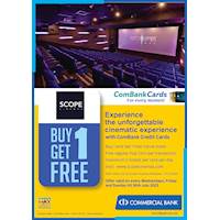  Buy 1 and Get 1 Free Movie Ticket for ComBank Credit Cards at Scope Cinemas