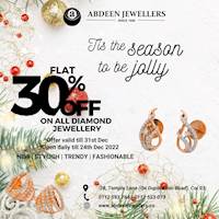 Save 30% on all our diamond jewellery collection at Abdeen Jewellers