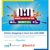 11.11 mega sale! Enjoy an extra 10% discount sitewide on HNB Credit Cards at Daraz.lk.