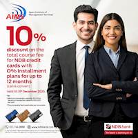 Get 10% OFF on your total course fee when you pay with your NDB Credit Card with Apex Institute of Management Services