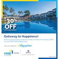 Enjoy a relaxing holiday with a discount of up to 30% off at Browns Hotels & Resorts with your HNB Debit & Credit Cards