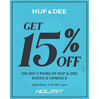 This month get 15% OFF when you buy 2 or more footwear products from Huf & Dee at NOLIMIT