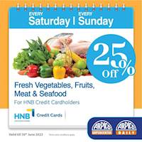 25% off on Fresh vegetables, fruits, meat and seafood at Arpico for HNB Credit Cards