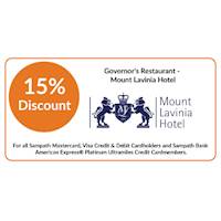 15% OFF on Dinner Buffet and High Tea buffet at Mount Lavinia Hotel for Sampath Cards