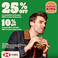 Ge up to 25% off for HSBC Cards at Burger King