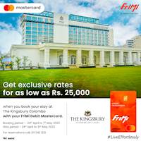 Book an effortless vacation in the city at The Kingsbury Hotel Colombo with your FriMi Debit Mastercard and get exclusive rates for as low as Rs. 25,000!
