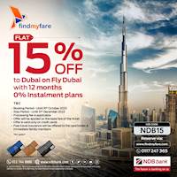 Get an exclusive 15% discount on Fly Dubai flights with your NDB Credit Card