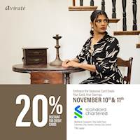 20% off when you shop at Avirate with your Standard Chartered bank credit card