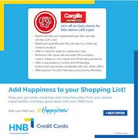 Get 20% OFF on dairy categories when you pay using your HNB Credit Card at Cargills Food City