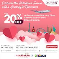 Up to 20% off on Business and Economy class fares for more than 80 destinations on Qatar Airway