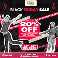Get 25% OFF on all purchases above LKR 3000 this Black Friday at The Kids Warehouse!