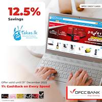 Enjoy up to 12.5% savings on selected products at takas.lk with DFCC Credit Cards!
