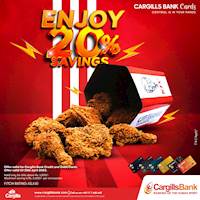 Enjoy an amazing 20% off on your next KFC order with Cargills bank Credit and Debit cards