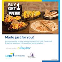 Buy One Get One Free offer at Tacobell with your HNB Credit Card