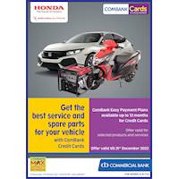 Get the best service and spare parts for your Honda vehicle with ComBank Credit Cards