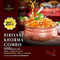 Enjoy 20% discount during lunchtime on Biriyani & Khorma Combo at Galadari Hotel
