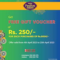 Get Free Gift Voucher of Rs.250 for each purchases of Rs.5000 at ZUZI outlets