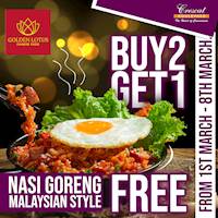 Buy 2 Malaysian Style Nasi Goreng and get one free when you dine at Golden Lotus