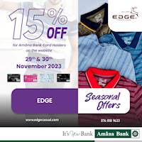 15% Off for Amana Bank card Holders on the Website at Edge