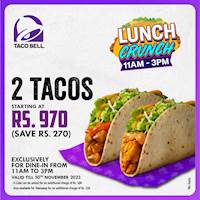 Get 2 Tacos (Crunchy or Soft) starting at Rs. 970 at Taco Bell