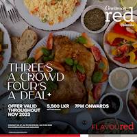 Make your dinner a party for 4 and the 4th person dines free at Cinnamon Red